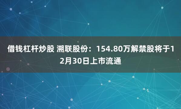 借钱杠杆炒股 溯联股份：154.80万解禁股将于12月30日上市流通