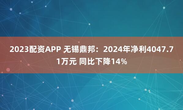 2023配资APP 无锡鼎邦：2024年净利4047.71万元 同比下降14%